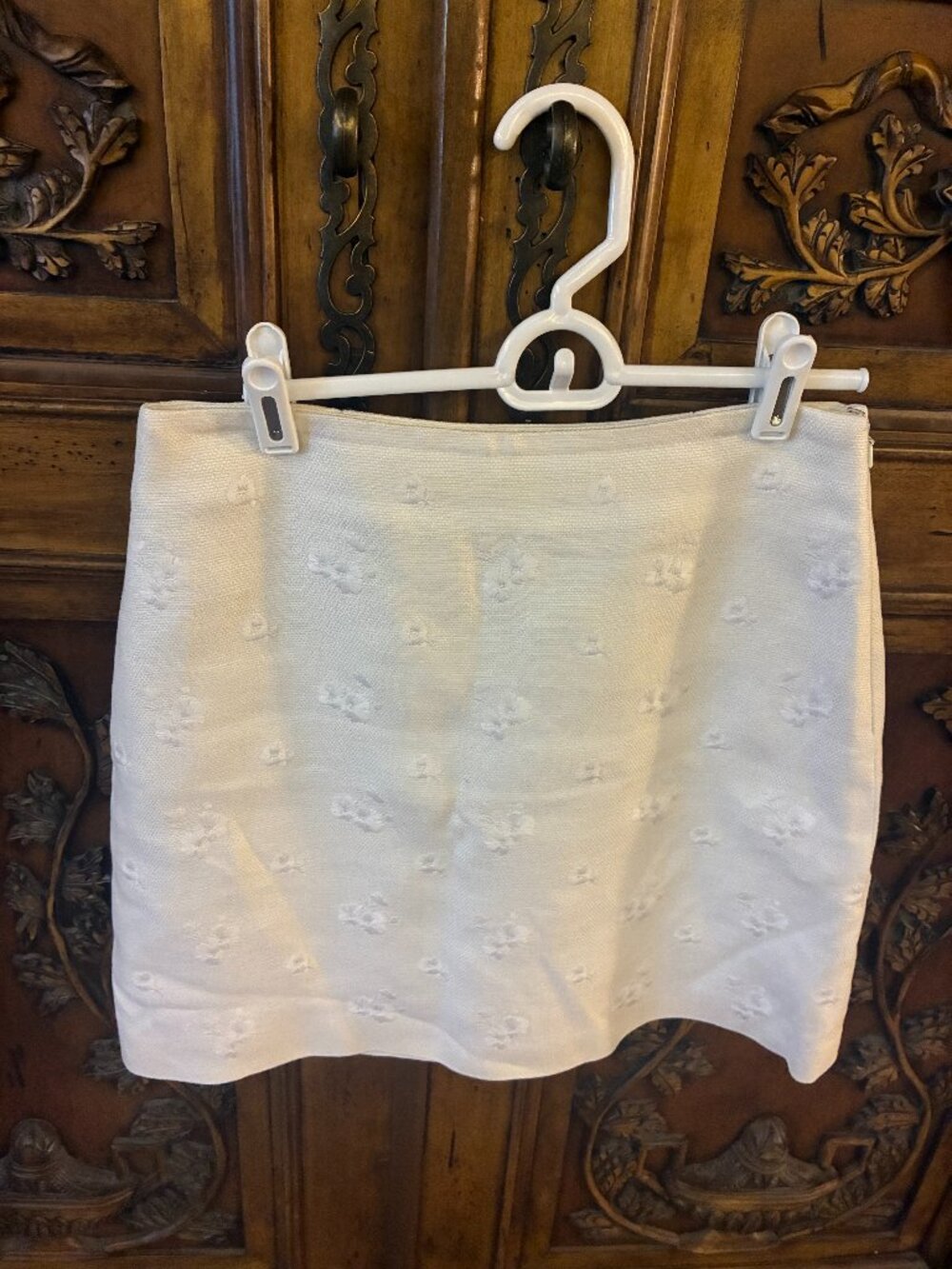 MICHAEL KORS Cream Linen Blend Short Skirt Floral Embroidery Sz 2 Coquette girl
